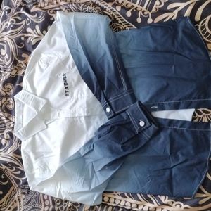 Unisex Large Casual White and Blue Bottom-Up Shirt